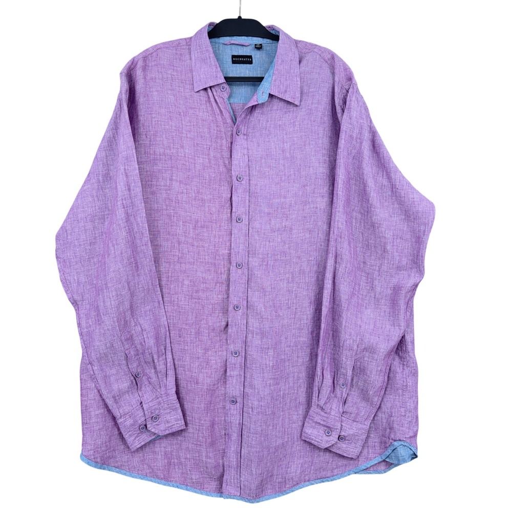 Rochester Button Down Shirt Mens 1XLT 100%‎ Linen Purple